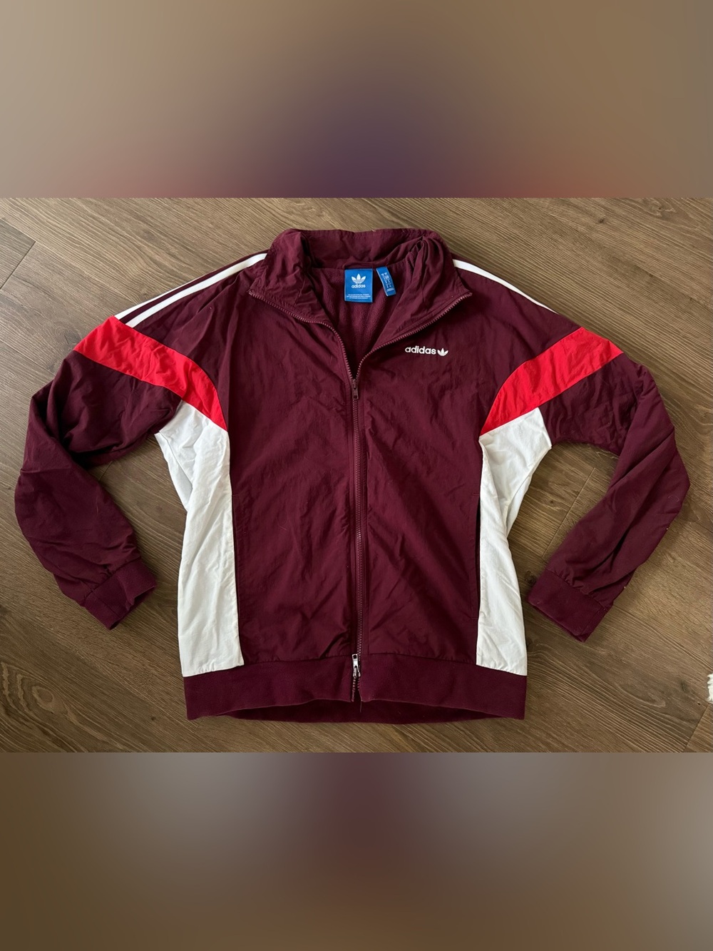 Adidas Originals Mens Track Suit Medium Burgundy Retro 3 Stripe Full Zip Vintage
